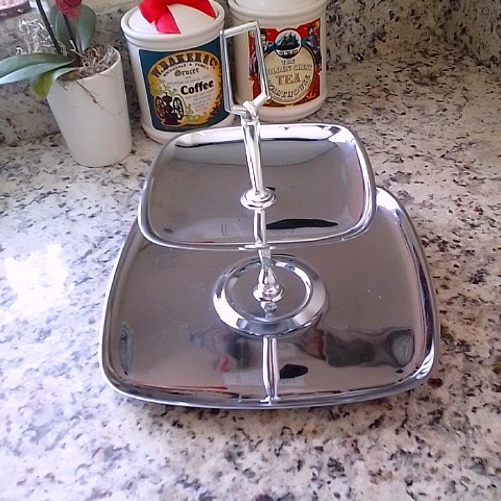 Vintage silver serving tray from the 1970s